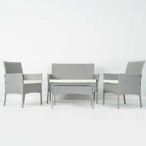 4pcs Rattan Outdoor Garden Furniture Sofa Set Table & Chairs (Roger Grey)