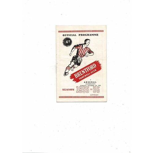 Brentford v Arsenal Floodlight Friendly Football Programme 1955/56
