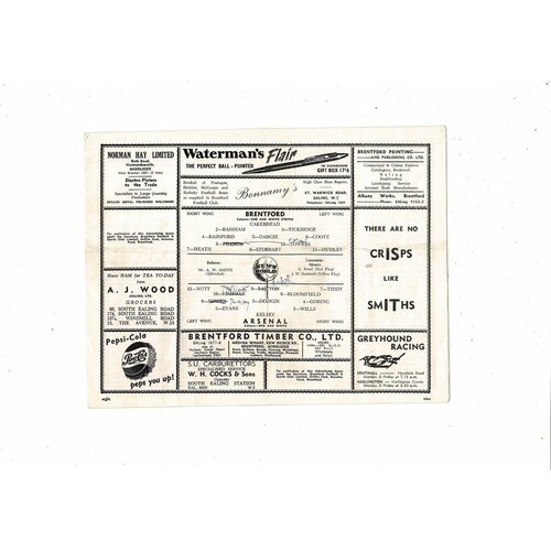 Brentford v Arsenal Floodlight Friendly Football Programme 1955/56