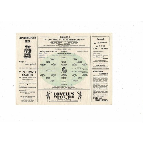 1951/52 Charlton Athletic v Arsenal Football Programme
