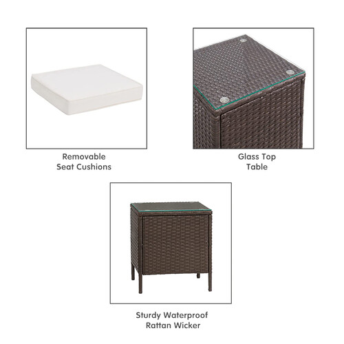 3pcs Rattan Outdoor Garden Furniture Sofa Set Table & Chairs (Rome Brown)