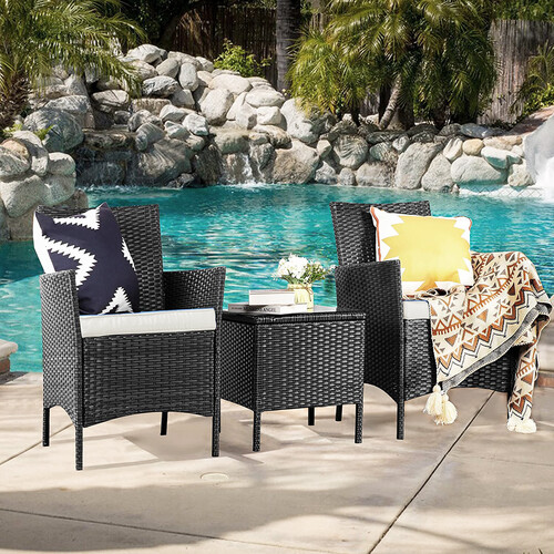 3pcs Rattan Outdoor Garden Furniture Sofa Set Table & Chairs (Rome Grey)
