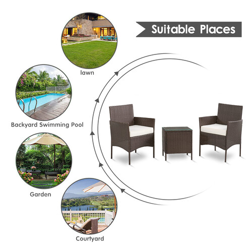 3pcs Rattan Outdoor Garden Furniture Sofa Set Table & Chairs (Rome Grey)