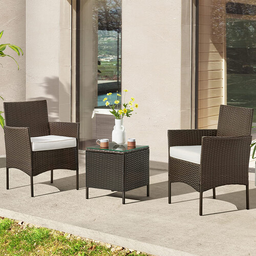 3pcs Rattan Outdoor Garden Furniture Sofa Set Table & Chairs (Rome Grey)