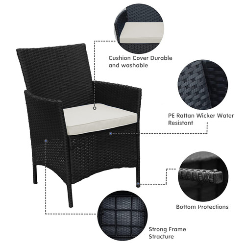 3pcs Rattan Outdoor Garden Furniture Sofa Set Table & Chairs (Rome Grey)