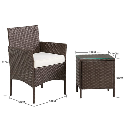 3pcs Rattan Outdoor Garden Furniture Sofa Set Table & Chairs (Rome Grey)
