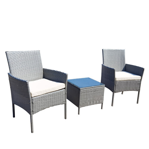 3pcs Rattan Outdoor Garden Furniture Sofa Set Table & Chairs (Rome Grey)