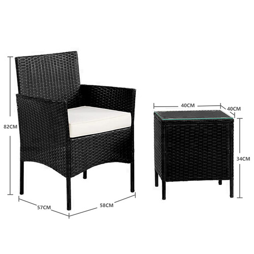 3pcs Rattan Outdoor Garden Furniture Sofa Set Table & Chairs ( Rome Black )