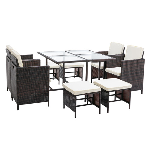 9 Pieces Rattan Garden Furniture Outdoor Chair & Table 4+4+1 Set (Cuba Brown)