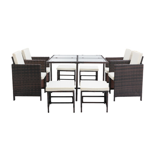 9 Pieces Rattan Garden Furniture Outdoor Chair & Table 4+4+1 Set (Cuba Brown)