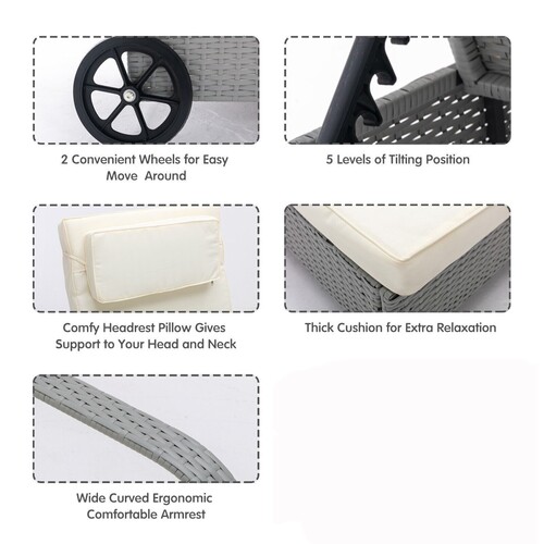 Rattan Sun Lounger Bed Recliner Outdoor Garden Chair (BLACK)