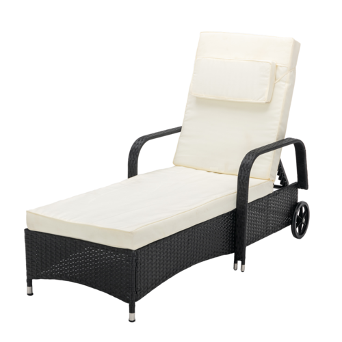 Rattan Sun Lounger Bed Recliner Outdoor Garden Chair (BLACK)