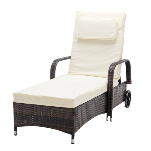 Rattan Sun Lounger Bed Recliner Outdoor Garden Chair (Brown)