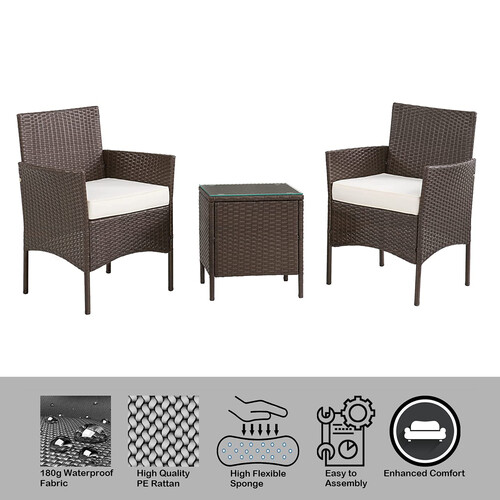 3pcs Rattan Outdoor Garden Furniture Sofa Set Table & Chairs ( Rome Black )