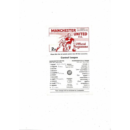 Manchester United v Huddersfield Town Central League Football Programme 1976/77