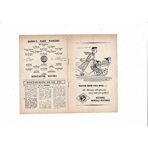 1958/59 Queens Park Rangers v Doncaster Rovers Football Programme