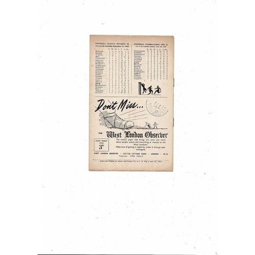 1958/59 Queens Park Rangers v Doncaster Rovers Football Programme