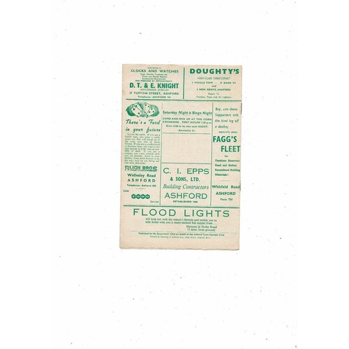 1962/63 Ashford Town v Margate Kent Floodlit Cup Football Programme