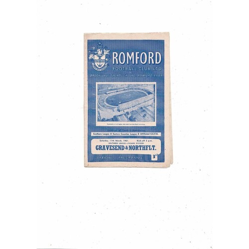 1960/61 Romford v Gravesend & Northfleet Southern League Football Programme