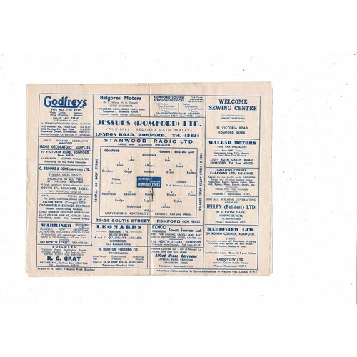 1960/61 Romford v Gravesend & Northfleet Southern League Football Programme