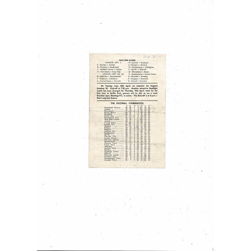 Brentford v Swindon Town Football Combination Programme 1955/56