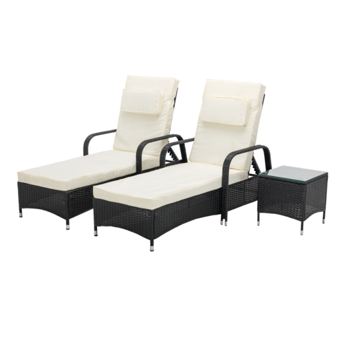 Sun Loungers Set Adjustable Rattan Garden Lounger Bed Recliner Outdoor (Venice Black)