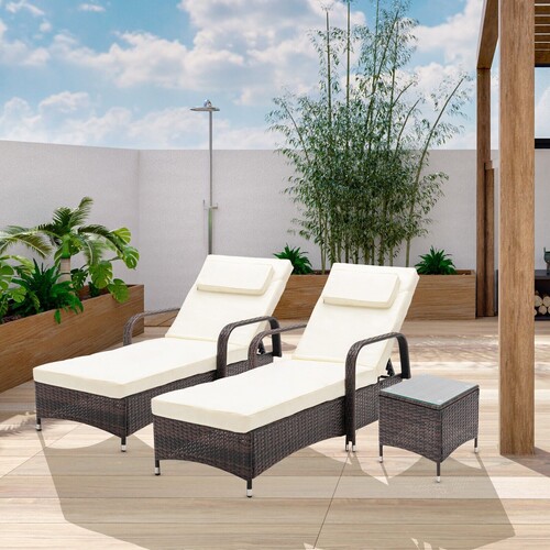 Sun Loungers Set Adjustable Rattan Garden Lounger Bed Recliner Outdoor (Venice Brown)