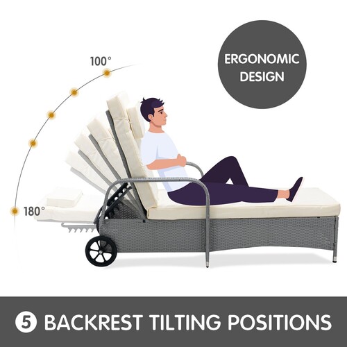 Sun Loungers Set Adjustable Rattan Garden Lounger Bed Recliner Outdoor (Venice Grey)