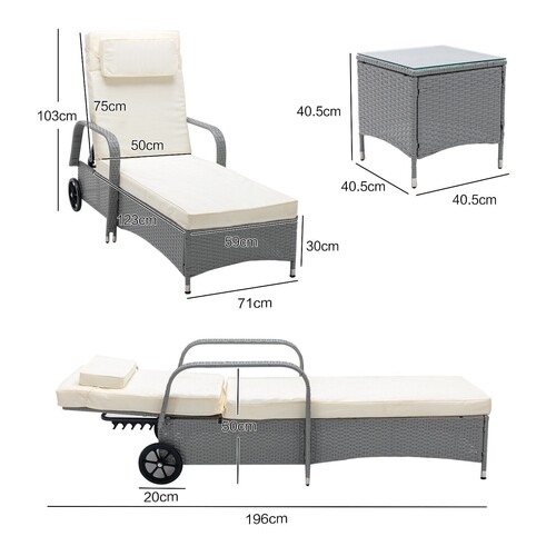 Sun Loungers Set Adjustable Rattan Garden Lounger Bed Recliner Outdoor (Venice Grey)