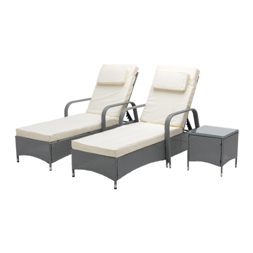 Sun Loungers Set Adjustable Rattan Garden Lounger Bed Recliner Outdoor (Venice Grey)