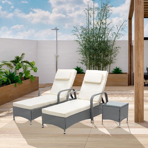 Sun Loungers Set Adjustable Rattan Garden Lounger Bed Recliner Outdoor (Venice Grey)