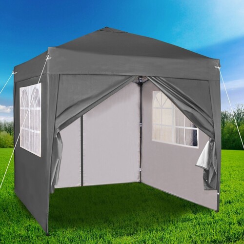 2m x 2m Gazebo Resistant Outdoor Garden Marquee Canopy + side's (Grey)