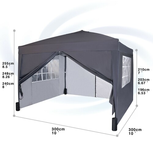 3m x 3m Gazebo Resistant Outdoor Garden Marquee Canopy Canopy + side's (Grey)