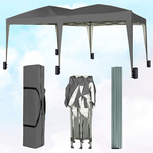Pop-up Gazebo Evnt Shelter 3m x 6m Wind Bars & 6 Weight Bags Water Proof Canopy ( Grey )