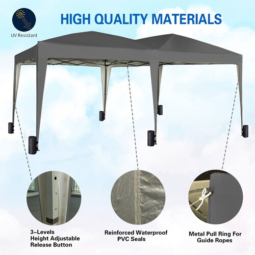 Pop-up Gazebo Evnt Shelter 3m x 6m Wind Bars & 6 Weight Bags Water Proof Canopy ( Grey )