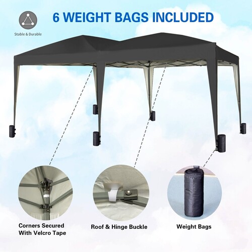 Pop-up Gazebo Event Shelter 3m x 6m Wind Bars & 6 Weight Bags Water Proof Canopy ( Black)