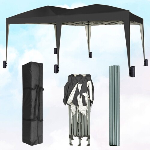 Pop-up Gazebo Event Shelter 3m x 6m Wind Bars & 6 Weight Bags Water Proof Canopy ( Black)