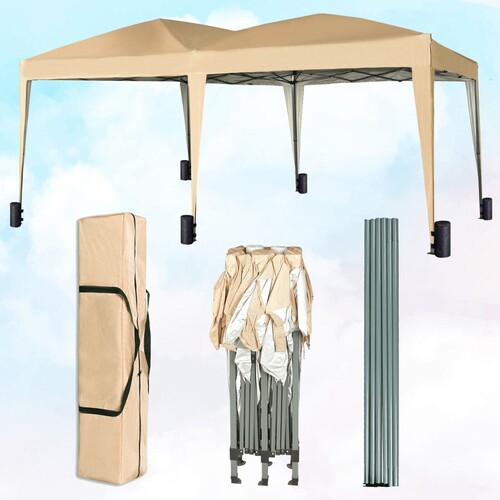 Pop-up Gazebo Event Shelter 3m x 6m Wind Bars & 6 Weight Bags Water Proof Canopy ( Beige)