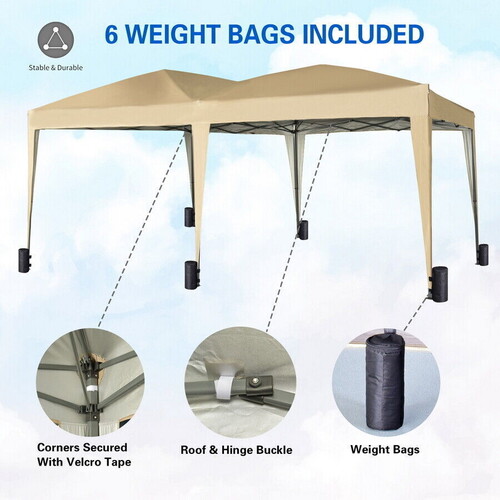 Pop-up Gazebo Event Shelter 3m x 6m Wind Bars & 6 Weight Bags Water Proof Canopy ( Beige)