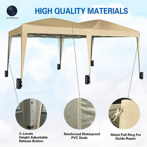 Pop-up Gazebo Event Shelter 3m x 6m Wind Bars & 6 Weight Bags Water Proof Canopy ( Beige)