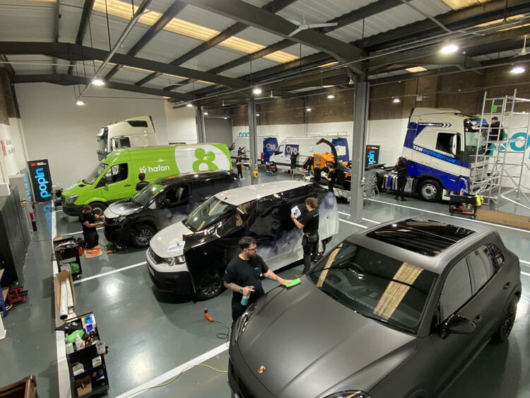 Vehicle wrapping garage workshop at Popin Graphics in Cardiff