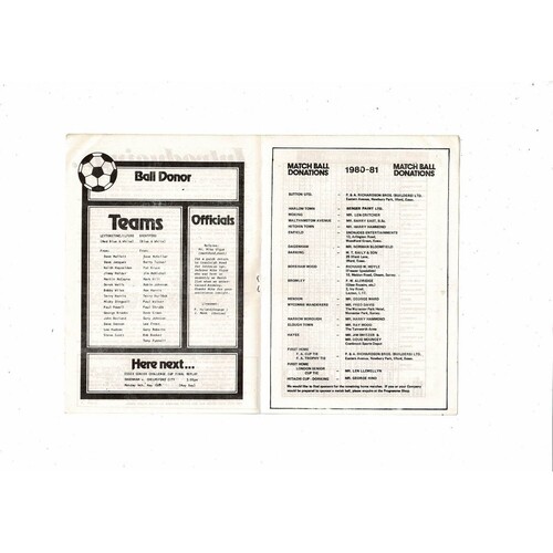 Leytonstone-Ilford v Brentford Friendly Football Programme 1980/81