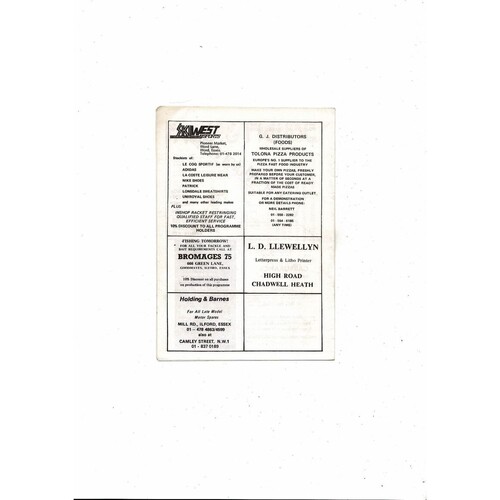 Leytonstone-Ilford v Brentford Friendly Football Programme 1980/81