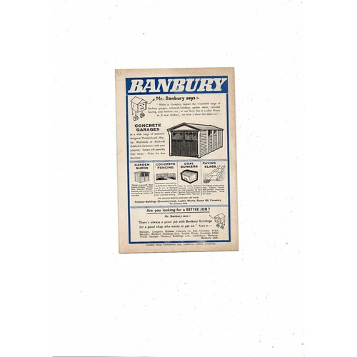 Coventry City v England U18 Friendly Football Programme 1962/63