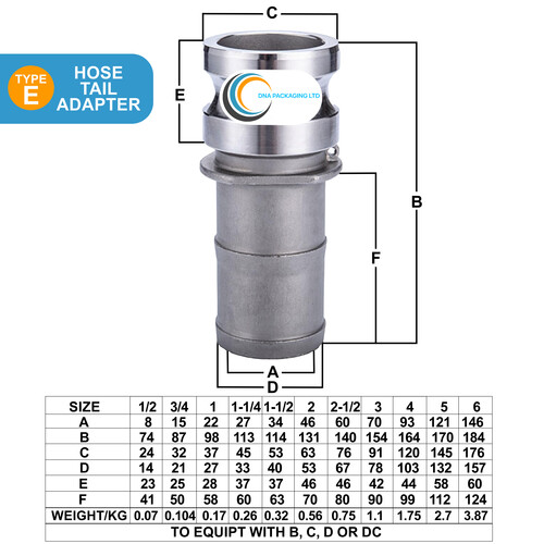 Stainless Steel Hose Tail Adapter SS316