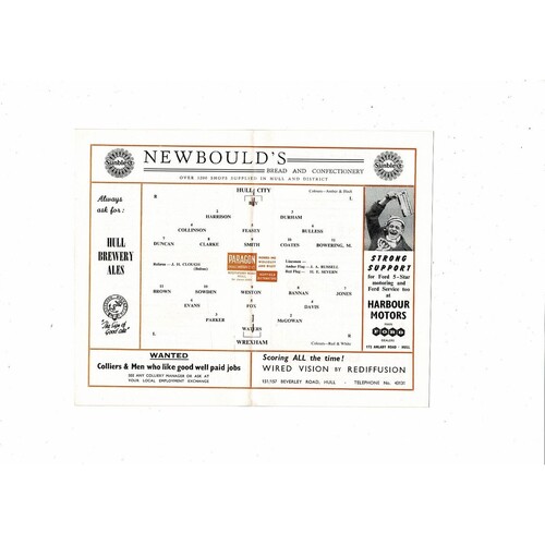 1958/59 Hull City v Wrexham Football Programme