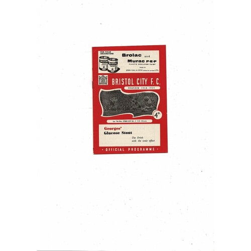 1958/59 Bristol City v Stoke City Football Programme