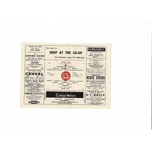 1958/59 Bristol City v Stoke City Football Programme