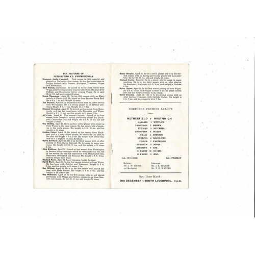 1969/70 Northwich Victoria v Netherfield Northern Premier League Programme