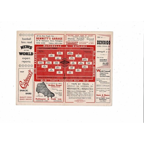 1957/58 Nottingham Forest v Blackpool Football Programme